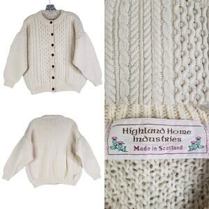 Highland Home Sweater Cardigan Women's One Size Cable Knit Cream Long Sleeve